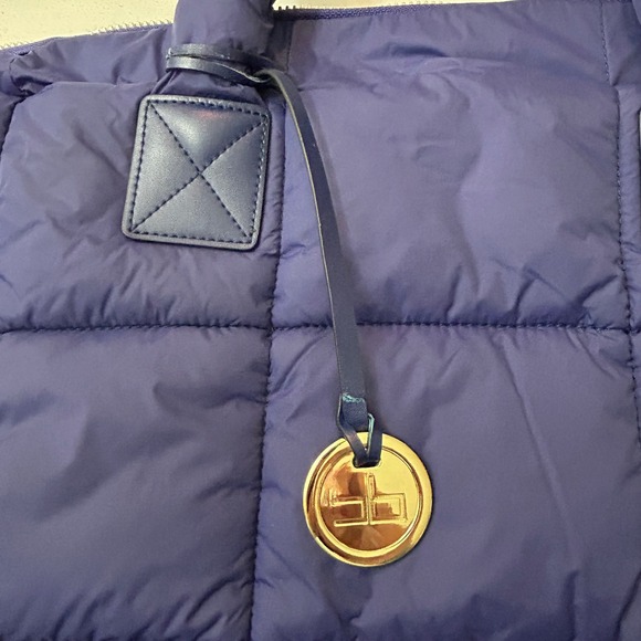 Courage B Blue Puffy Quilted Tote Bag with Gold Tone Logo Charm - Picture 5 of 12